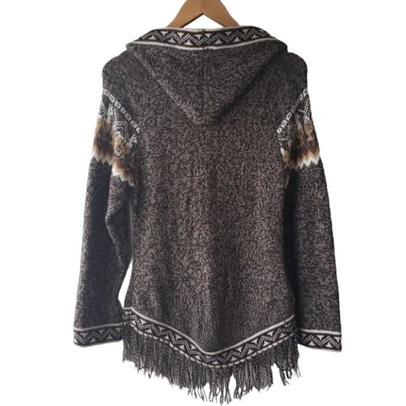 Peruvian Handmade Alpaca Hooded Sweater Ethnic Motifs Fringed Hem - Picture 2 of 9